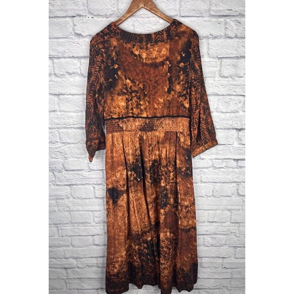 SOFT SURROUNDINGS Women's Orange Black Venetian Batik Midi Dress Size 8 - Picture 8 of 8